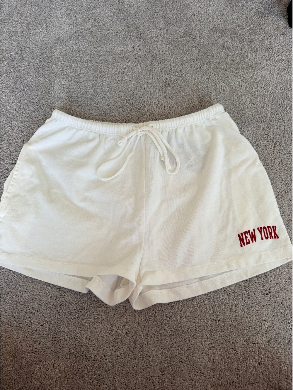 Brandy Melville White Athletic Shorts with Red 'New York' Print
